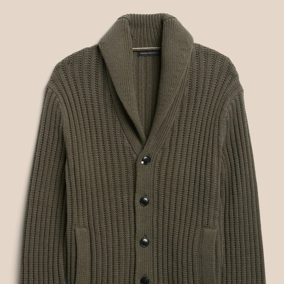Banana Republic Organic Cotton Shawl Collar Wide Ribbed-Knit Stitch Card… - Picture 12 of 14